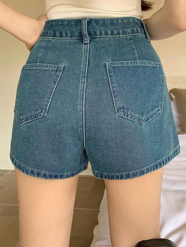 Western Cowgirl Style Straight Leg Short Pocket Casual Vacation Denim Shorts For Women, Summer Jorts