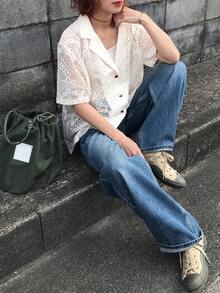 FRIFUL 女士纯色落肩前襟纽扣翻领休闲镂空时尚短袖西装外套（夏季款） - 米色 - 查看 2