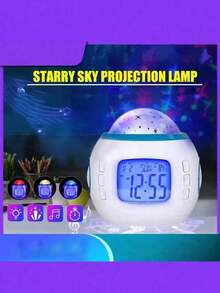 1 buah Jam Proyeksi Langit Berbintang Bercahaya dengan Musik & Kalender, Lampu Warna-warni, Jam Alarm Digital, Indikator Suhu, Dekorasi Rumah, Dekorasi Ruangan - Model baterai - View 2