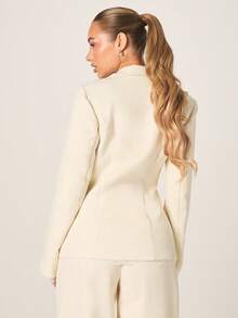 MISSGUIDED Elegant Lace Trim Blazer With Button Closure And Tailored Lapels For Office Business Professional Formal Fall Winter Spring Workwear - Apricot - View 3