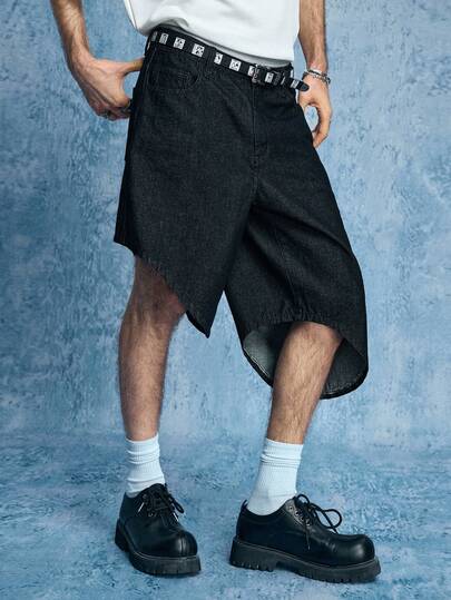 ROMWE MEN Street Life 男士时尚不对称下摆牛仔短裤，夏季必备