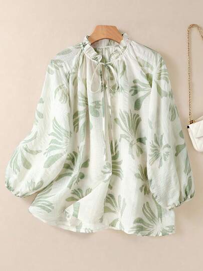 SHEIN Franclia Women's Semi-Sheer Jacquard Casual Vacation 3/4 Sleeve Shirt