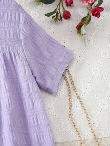 SHEIN 少女纹理面料休闲度假宽松连衣裙 - 紫色 - 查看 3