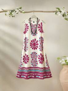 Rusticease 女士休闲印花迷你连衣裙，适合度假 - 粉色 - 查看 3