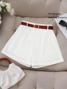 Flirla Women's Casual Solid Color Shorts, Summer ,Petite Women - White - View 1