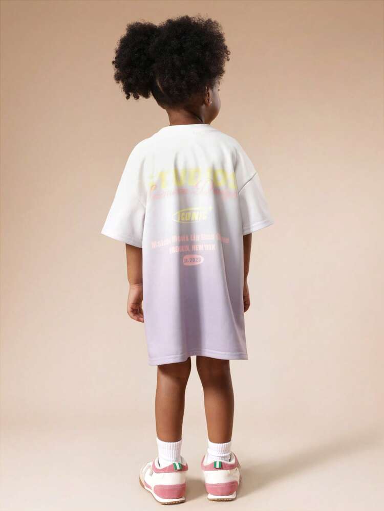 Oversized Ombre Graphic T-Shirt Dress With Print