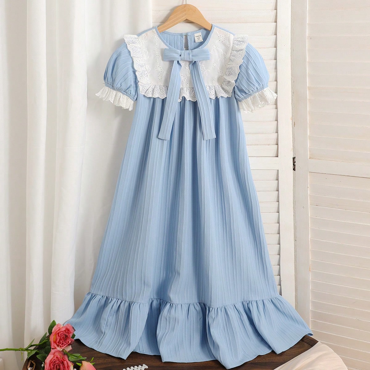 Pijama para niñas preadolescentes con mangas abullonadas, bata de estar por casa de jacquard