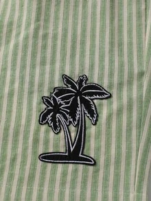 ROMWE MEN Pantalones cortos casuales con cordón en la cintura, con gráfico de palmera y rayas para hombres - Verde - Ver 3