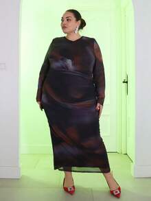 Pretty and Ole Elegant Long Sleeve Tie-Dye Print Pleated Waist Maxi Dress Asymmetric Collar Long Sleeve Elegant Date Night Dress Mesh Elastic Fabric Plus Size Women's Dress/Casual Chic Vacation Back To School Maxi Dress Bodycon Plus Size Dress Plus Size Bodycon Midi Dress Curvy Dress Curve Midi Dress Plus Size Midi Dress Plus Size Bodycon Dress - Multicolor - View 1