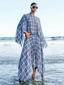 LYSMO 2026 New Arrive Minimalism Spring/Summer Women's Plaid Print Asymmetric Hem Casual Skirt - Olive Green - View 8