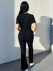 Vassilux Slim Fit Women's Casual Short Sleeve T-Shirt, Women's Clothing Graphic Tees Women Tops - Black - View 5