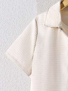 Mirajuku Tween Boy Solid Color Short Sleeve Single-Breasted Shirt And Shorts Casual Outfit - Apricot - View 3