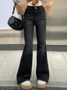 Dazy Designer 女式喇叭牛仔褲 - 深灰色 - 查看 7