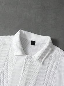 PAVTROS Men's Solid Color Jacquard Knit Short Sleeve Shirt - White - View 3
