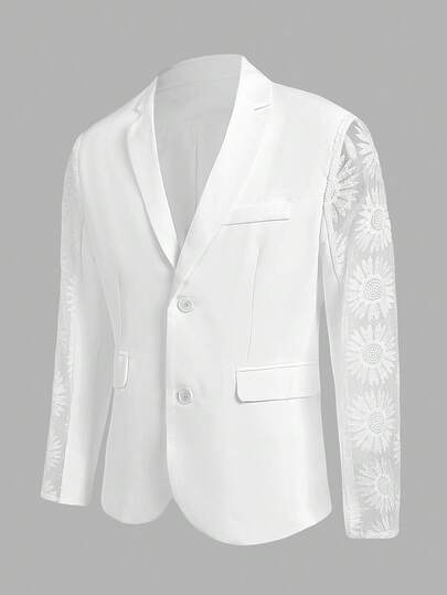 HIMLAND Men's Lace Patchwork Single-Breasted Casual Versatile Commuting Blazer Jacket Mens Suit Jacket Out Pattern, For Vacation, Beach For Husband Boyfriend Gift Simple Fashion Commuting