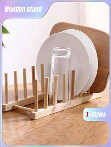 SHEIN 1pc Wooden Dish Storage Rack Daily Leisure Home Storage - log color - View 5