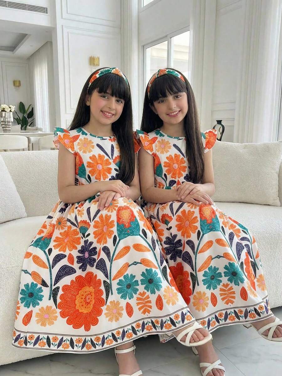 SHEIN 少女休闲碎花无袖连衣裙，百搭上衣，适合春夏度假、旅行及各种场合。 - 彩色 - 查看 1