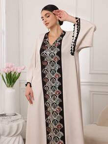 Al Najma Women's Retro Sequin Embroidery Tassel Sleeve V-Neck Maxi Arabic Robe - Multicolor - View 6