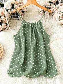 SHEIN LUNE Áo hai dây chấm bi cỡ lớn dành cho nữ, váy chấm bi mùa hè, váy chấm bi cho nữ, váy mùa hè cho nữ, váy dễ thương cho nữ, váy mùa hè cho bé gái, áo hai dây chấm bi, áo tank top chấm bi, áo chấm bi nữ, áo chấm bi xanh lá cây, áo hai dây mùa hè. - màu xanh lá - Xem 1