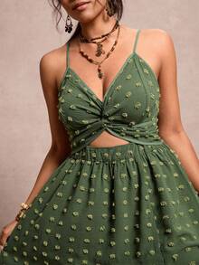 SHEIN VCAY Đầm không tay xẻ cao, màu trơn, kiểu xoắn rỗng, cỡ lớn - xanh quân đội - Xem 2