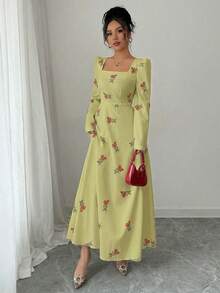 Modelyn Đầm dài ôm dáng dệt in họa tiết dành cho nữ - màu xanh lá - Xem 6