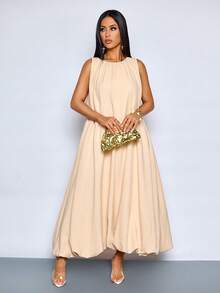 SOLERSUN 女士优雅时尚无袖宽松飘逸灯笼长裙，适合日常休闲及度假穿着，也适合约会、派对、情人节、生日等场合。 - 杏色 - 查看 4