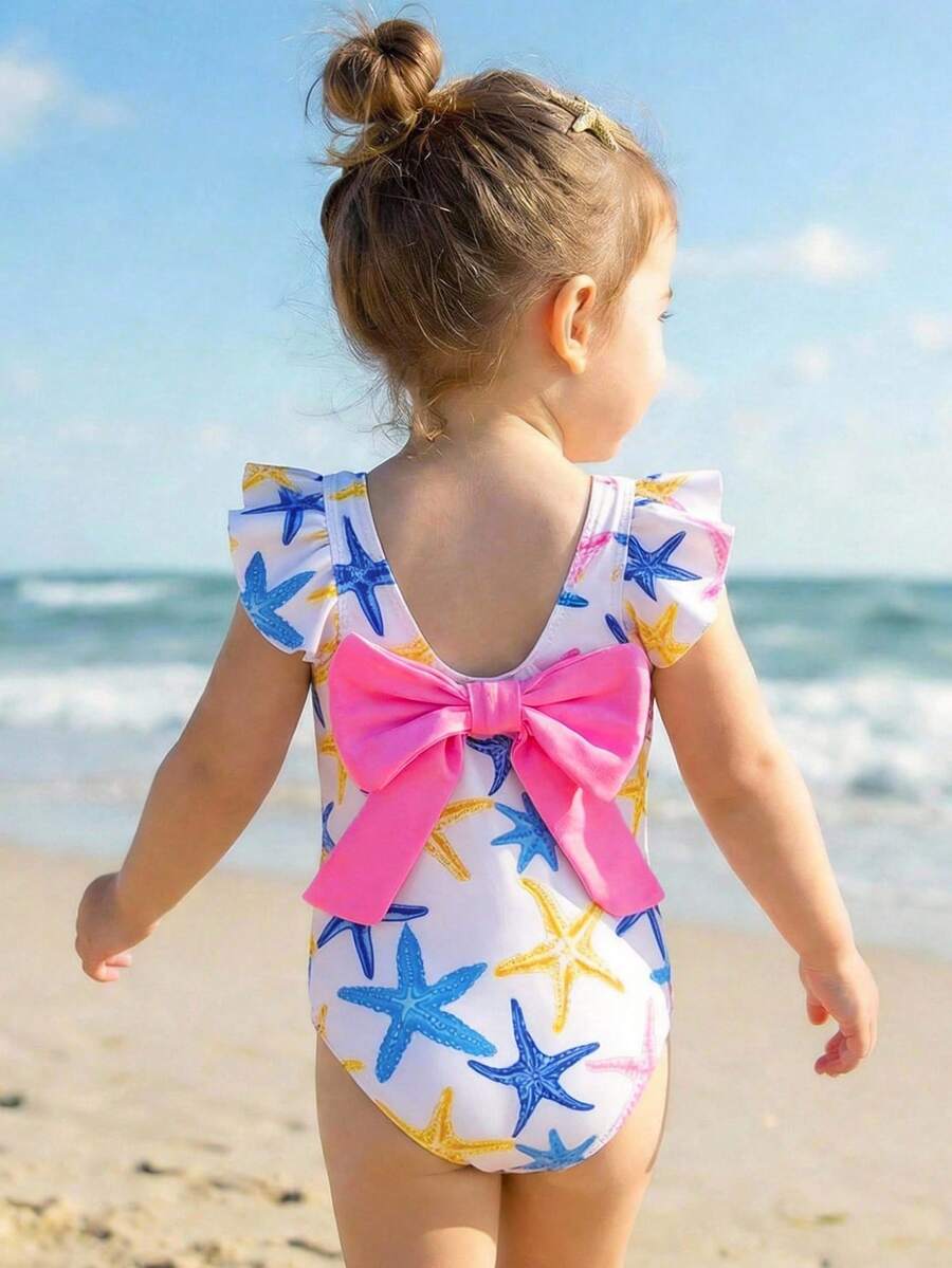 Emery Rose Kids Emery Rose Kids 女婴海星印花撞色大蝴蝶结沙滩连体泳衣 - 彩色 - 查看 1
