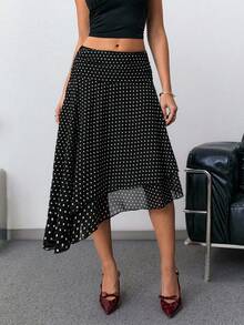 Ritzy Row Women's Elegant Versatile Slimming Mini Polka Dot Skirt - Black - View 1