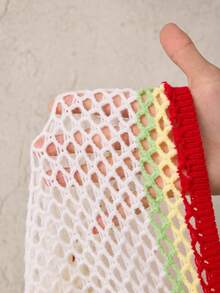 BamGleam 女士针织连衣裙，针织吊带衫，镂空设计，红色、黄色、绿色条纹，短款，修身，性感，适合度假、休闲聚会、女装、春秋季款式、夏冬季款式。 - 白色 - 查看 8