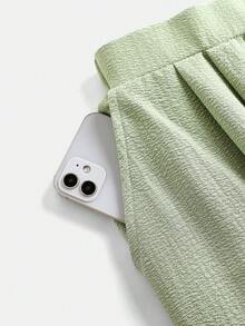 SHEIN 少女绿色无袖露脐上衣套装，后背蝴蝶结设计，休闲度假装，可爱宽松版型 - 綠色 - 查看 4