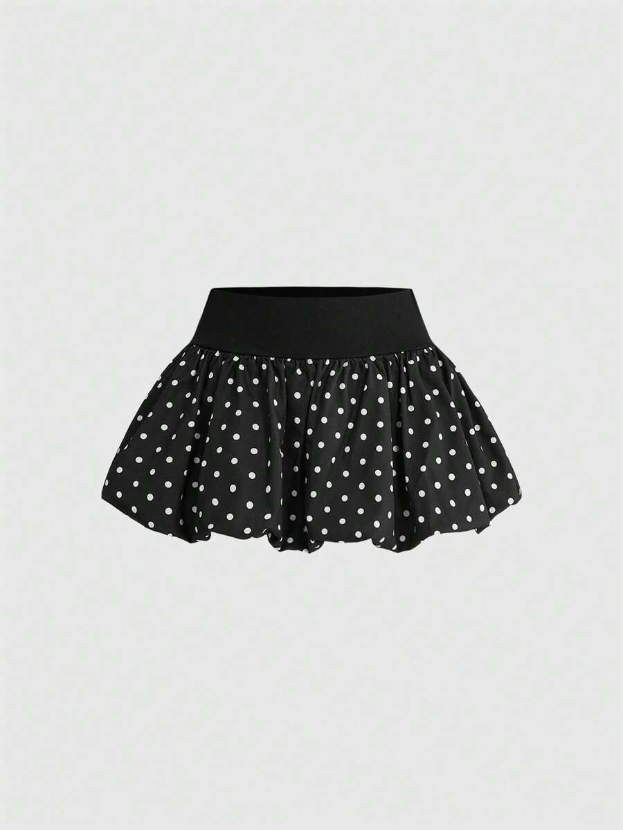 ROMWE Kawaii Women's Mini Polka Dot Patchwork Ruffle Skirt - Black - View 1