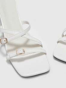 CUCCOO BIZCHIC Sandalias de tacón alto de primavera y verano con palabra elegante y de temperamento para mujer, nuevas, de moda simple y versátiles con punta abierta - Blanco roto - Ver 8