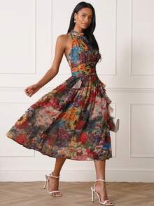 Lilora 女士优雅无袖印花连衣裙 - 彩色 - 查看 4