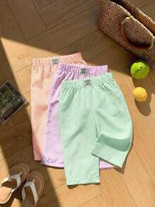 3pcs/Set Babygirl Summer Casual Letter & Striped Pattern Pants - Multicolor - View 5