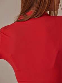 Aralina Leisurewear Zip Front Long Sleeve Top And High Waist Biker Shorts Two Pieces Set - Red - View 6