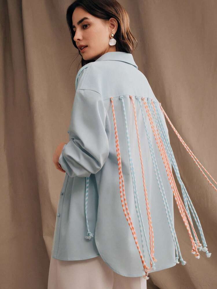 Women's Loose Elegant Blue Long Sleeve Blouse Light Blue Outfit Women Light Blue Blouse