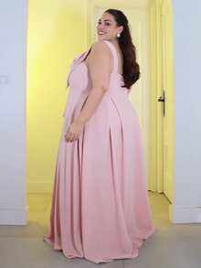 Pretty and Ole Große Größen Elegantes romantisches Partykleid mit asymmetrischer Schulter und Schleife in Taillengröße für Damen, A-Linie, geeignet für Partys, Hochzeitsgäste, Brautjungfern, Herbst/Winter - Pink - Übersicht 5