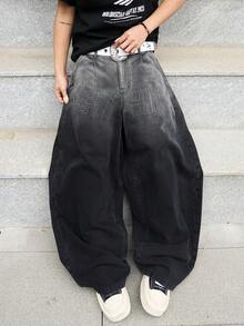 Manfinity EMRG Men's Street Fashion Casual 3D Embossed Curved Knife Black Denim Jeans - Black - View 8