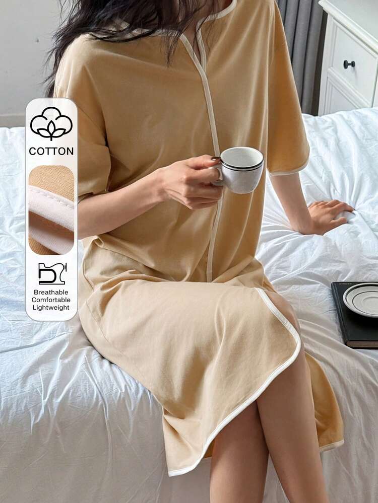 Minimalist Contrast Trim Loose Knit Women Loungewear Dress