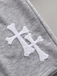 STYNVO 男士夏季休闲撞色腰带十字绣短裤 - 灰色 - 查看 6