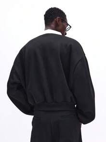 SUMWON 男士常规版型长袖 Polo 衫，白色撞色领和纽扣门襟，经典商务休闲秋冬必备单品 - 黑色 - 查看 2