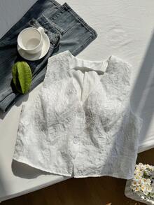 SHEIN EZwear 加大码白色镂空雪纺背心，适合通勤，春夏穿着 - 白色 - 查看 3