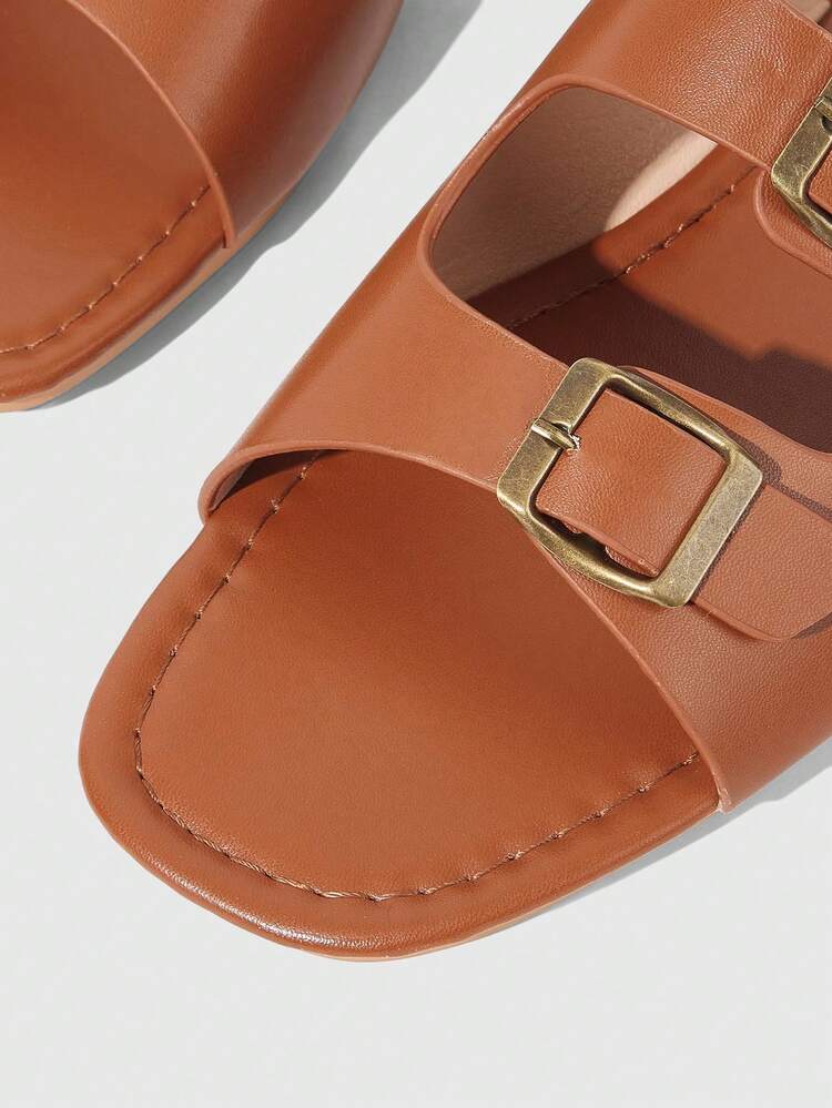 HighSole 女士平底凉鞋 舒适搭扣套脚凉鞋 - 棕色 - 查看 3