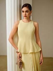 ZEYLAH 荷叶边撞色褶饰连衣裙 - 黃色 - 查看 5