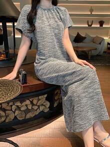 DAZY 女士宽松休闲中长连衣裙，蝙蝠袖短袖 - 黑色 - 查看 3