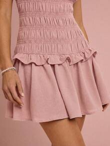 Enchnt 女士纯色圆领荷叶边无袖度假连衣裙 - 藕粉色 - 查看 3