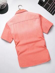 Manfinity Homme Men's Casual Distressed Pink Denim Shirt, Street Fashion - Pink - View 2