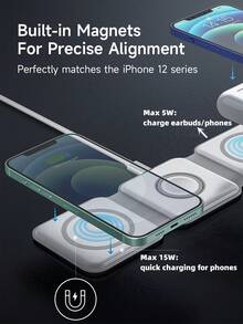 Teckwe 三合一无线充电站，兼容苹果 MagSafe 充电支架，适用于 17/Air/16/15/14/13/12 系列的快速磁吸式无线充电站 - 彩色 - 查看 2