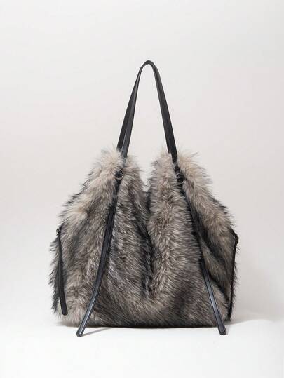 ROMWE Grunge Punk Ladies, Women Shoulder Bag,Hobo Bag,Plush Bag,Faux Fur,Plush,Fur & Fuzz,Fashionable,Personalized,Versatile,Street,Sweet And Cool Girls,Hot Girls,Y2k,Punk,Autumn And Winter(Random Pattern)