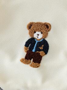 SHEIN Playful Pals 2件套婴儿幼儿男童休闲可爱卡通熊印花宽松短袖T恤和黑色短裤套装，适合日常穿着、户外玩耍、亲子活动、假日旅行。格子图案男童休闲短袖夏季套装，泰迪熊图案上衣，男童夏季套装，适合婚礼、迎婴派对、洗礼和一周岁生日庆祝等场合，也是送给宝宝的节日礼物。 - 白色 - 查看 4